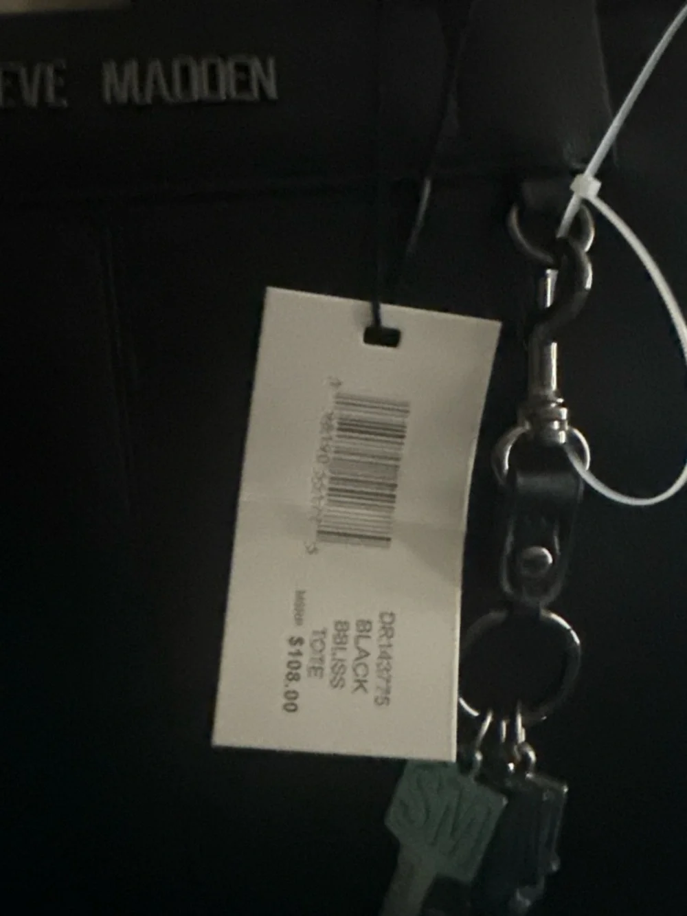 Steve Madden Black Structured Tote with Key Charm